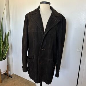 Vintage Suede Men's Chocolate Brown Leather Coat